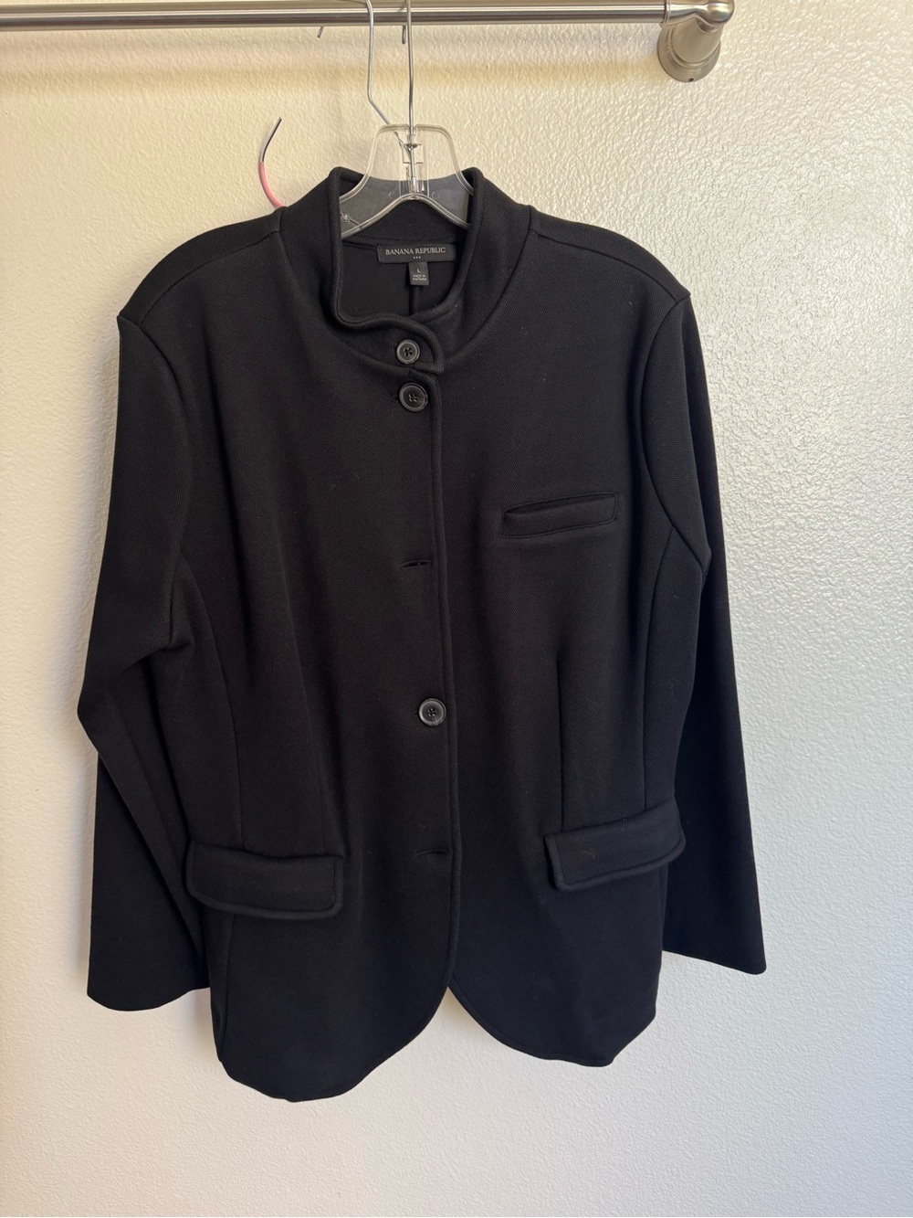 Banana Republic Black Button-Front Stand-Collar Jacket